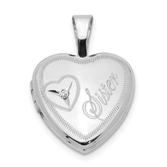 12mm Sister Diamond Heart Locket in Sterling Silver - Picture 1 of 6